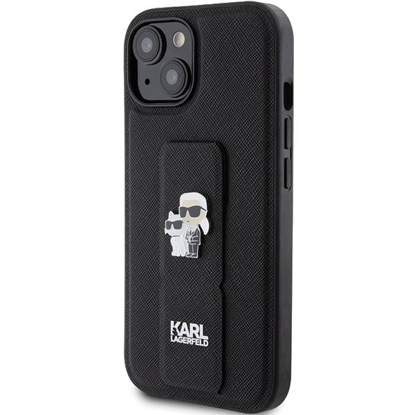 MagSafe cover til Apple iPhone 15 Plus / 14 Plus, Karl Lagerfeld, Saffiano Gripstand Karl & Choupette, Sort