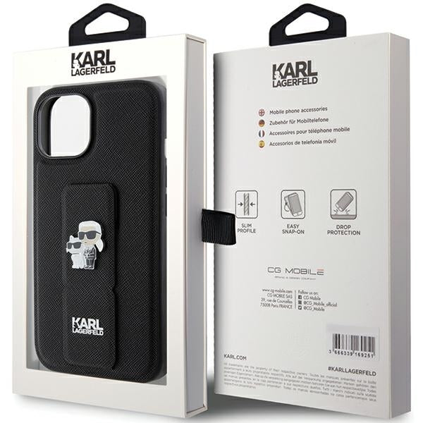MagSafe cover til Apple iPhone 15 Plus / 14 Plus, Karl Lagerfeld, Saffiano Gripstand Karl & Choupette, Sort