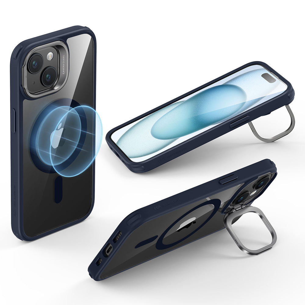 MagSafe cover til Apple iPhone 15 Plus, ESR, Classic Hybrid Kickstand, Transparent Marineblå