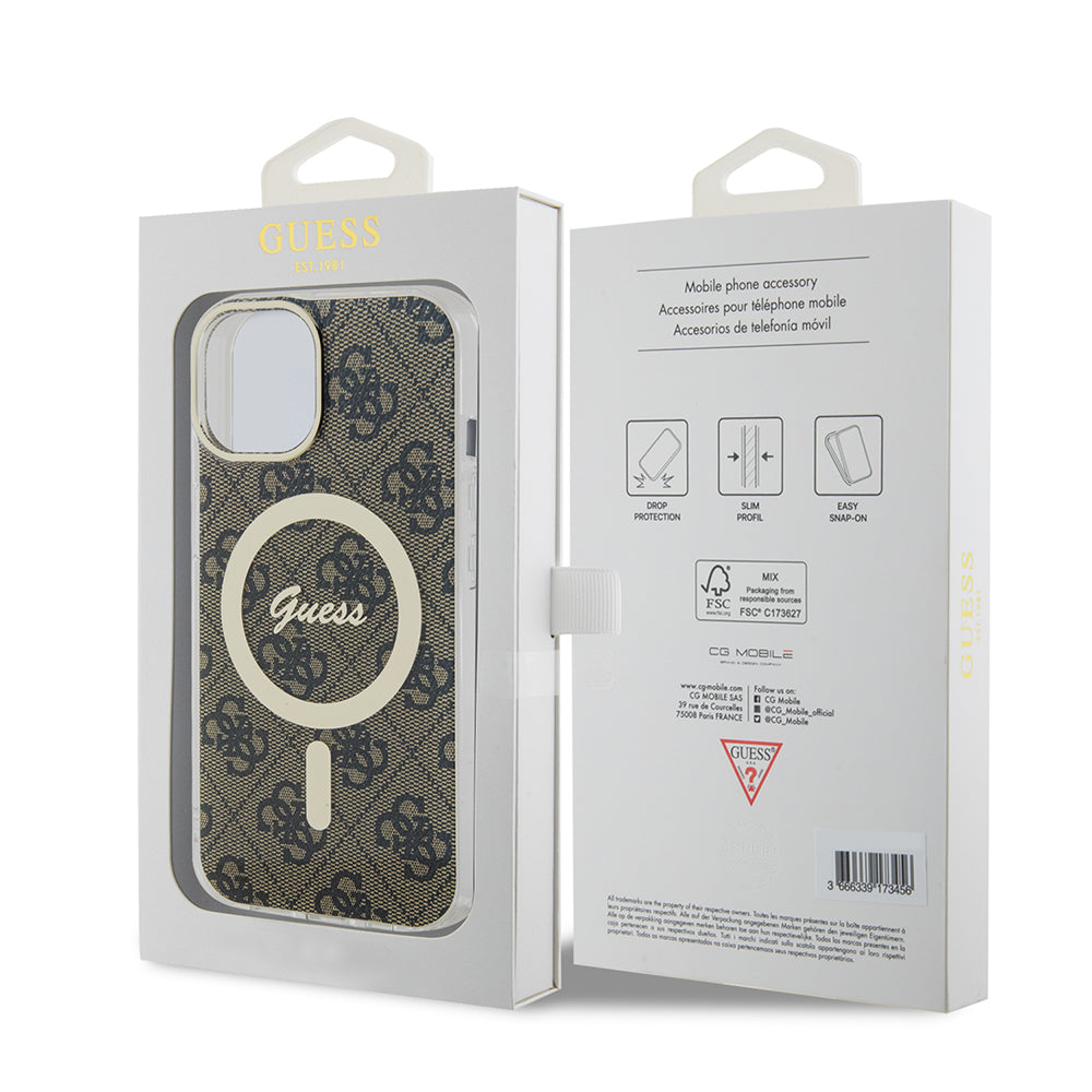 MagSafe cover til Apple iPhone 15 Plus, Guess, IML 4G, Brun