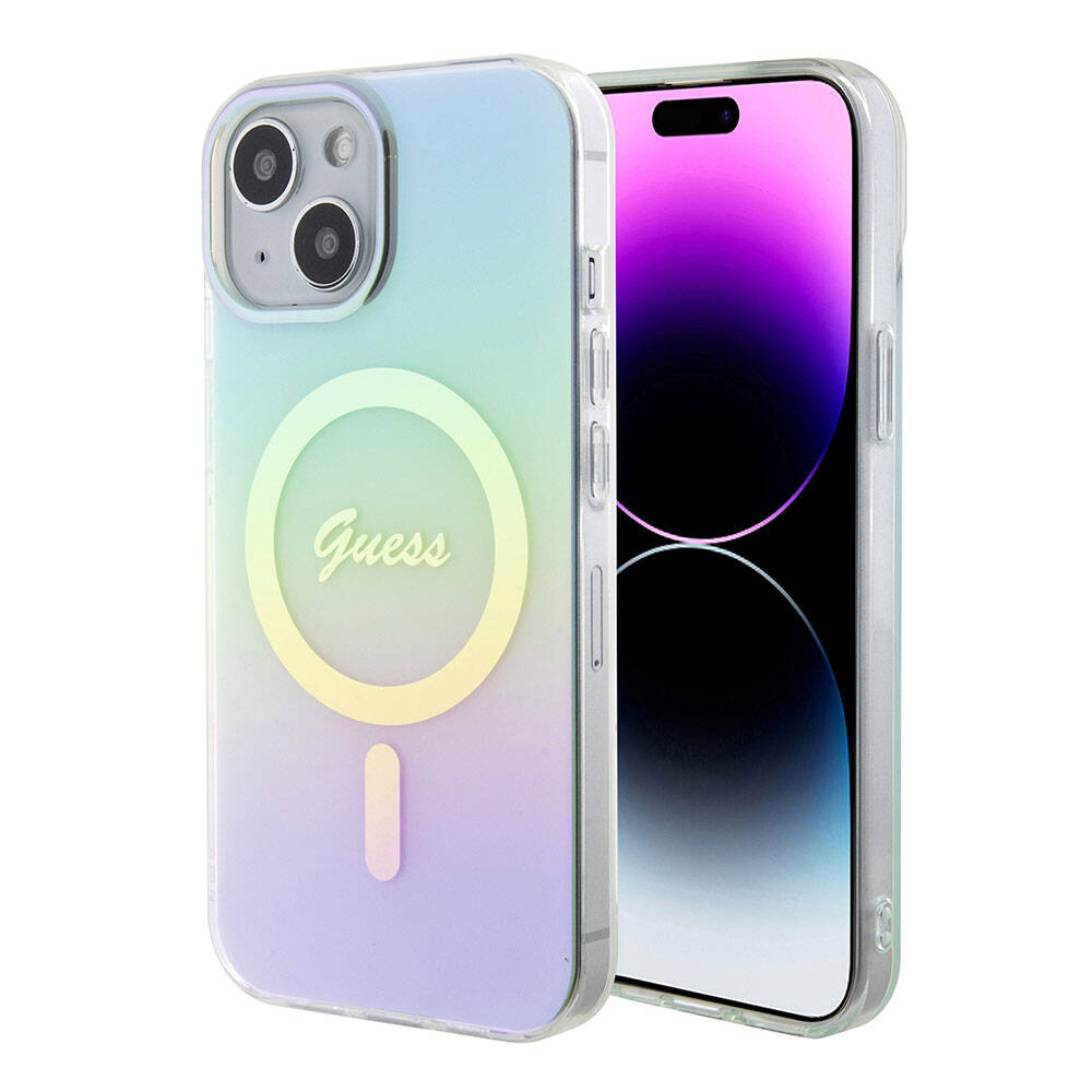 MagSafe cover til Apple iPhone 15 Plus, Guess, IML Iridescent, Turkis