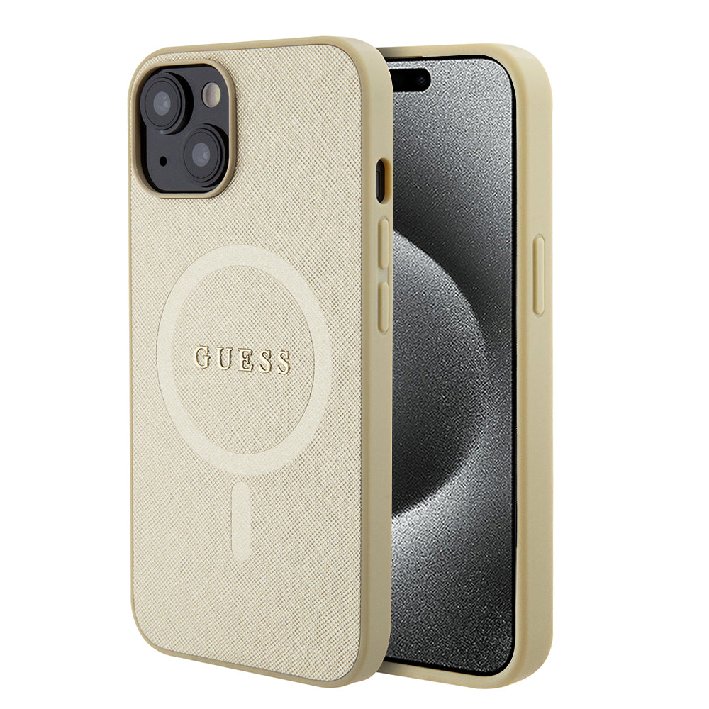 MagSafe cover til Apple iPhone 15 Plus, Guess, Saffiano, Guld