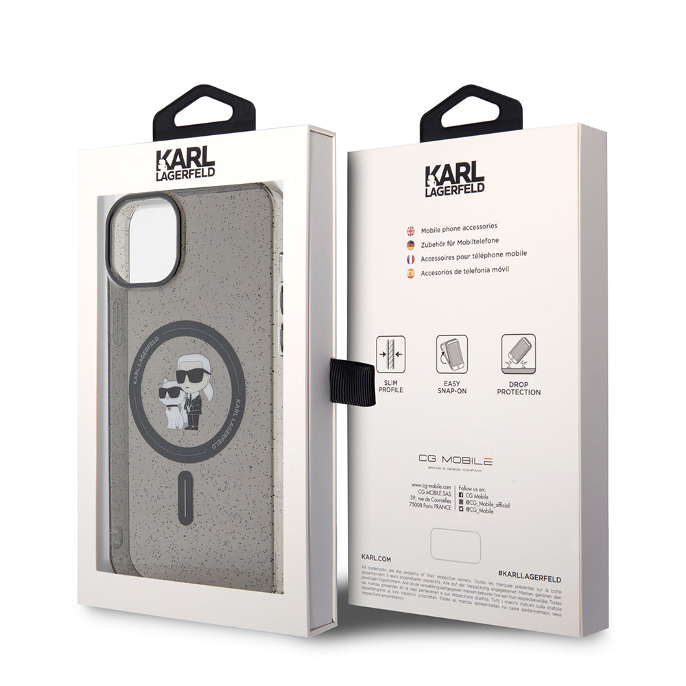 MagSafe cover til Apple iPhone 15 Plus, Karl Lagerfeld, Glitter, Sort