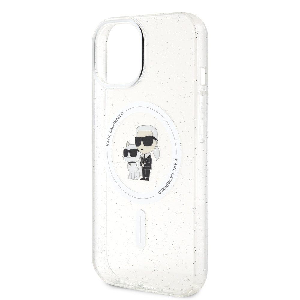 MagSafe Case for Apple iPhone 15 Plus, Karl Lagerfeld, Glitter Karl & Choupette, Transparent