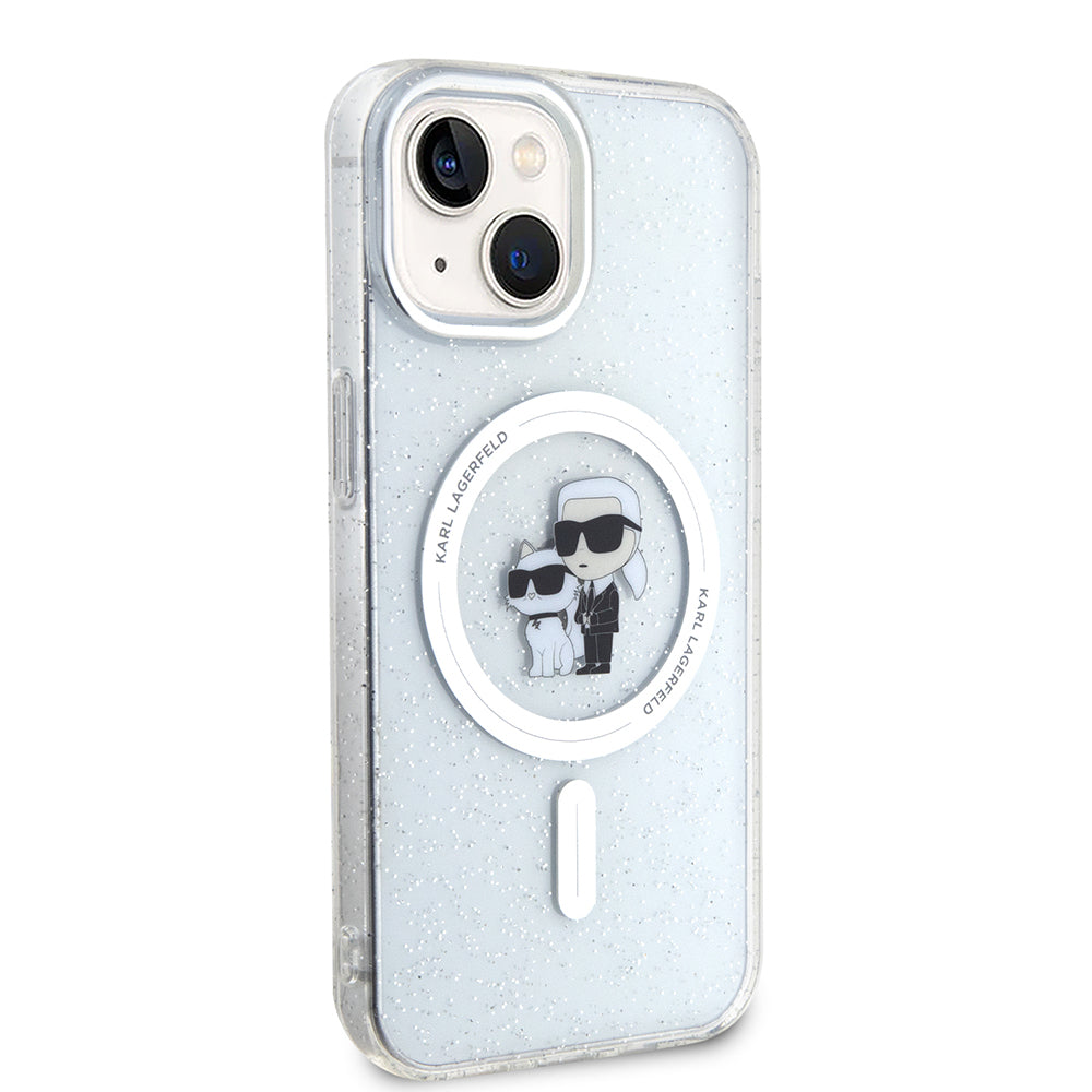 MagSafe Case for Apple iPhone 15 Plus, Karl Lagerfeld, Glitter Karl & Choupette, Transparent