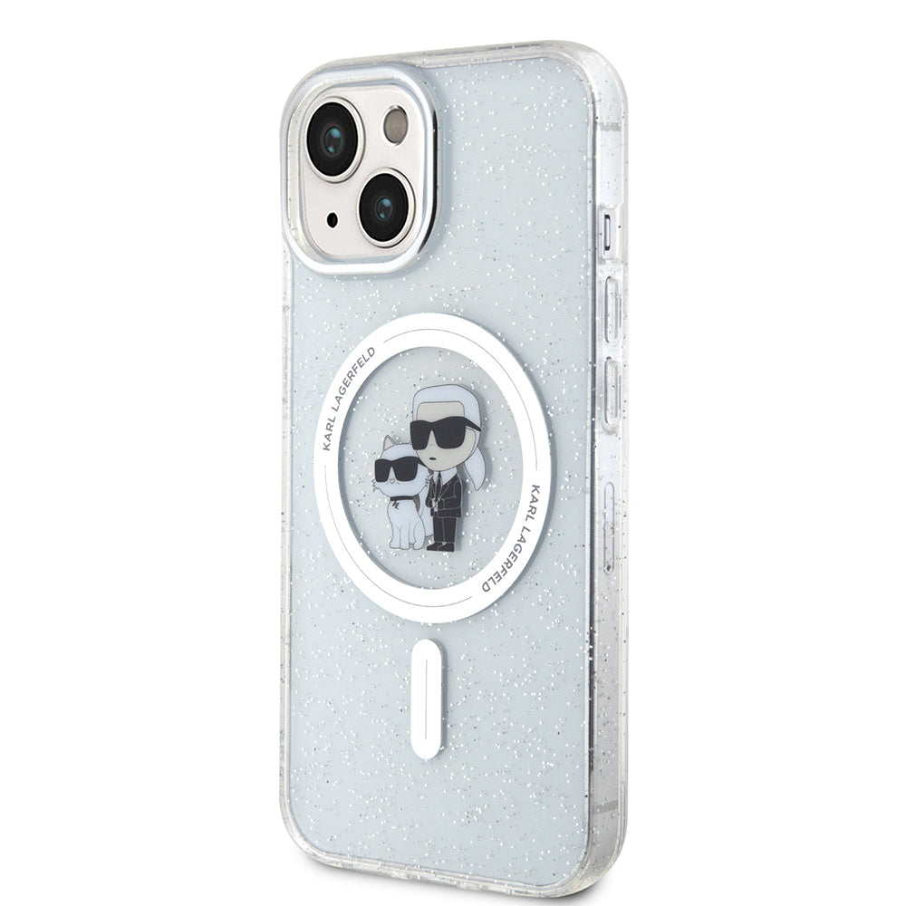 MagSafe Case for Apple iPhone 15 Plus, Karl Lagerfeld, Glitter Karl & Choupette, Transparent