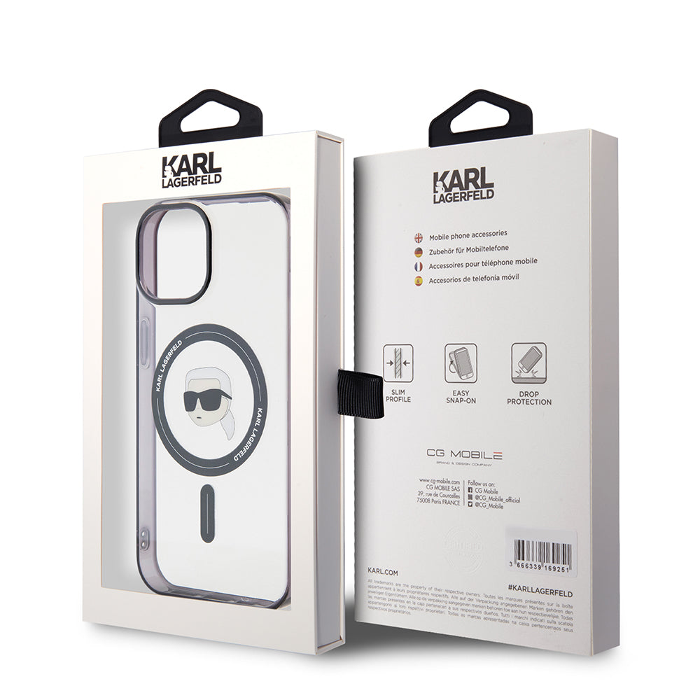 MagSafe cover til Apple iPhone 15 Plus, Karl Lagerfeld, IML Karl's Head, Transparent