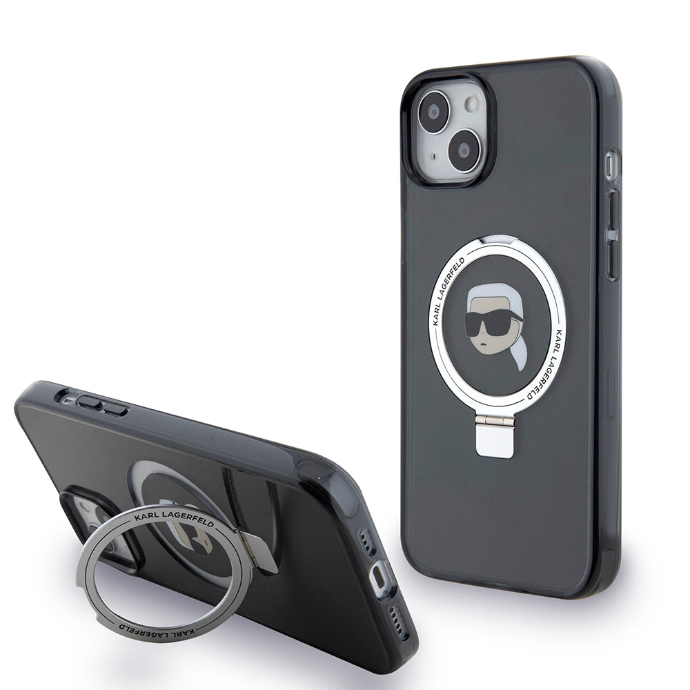 MagSafe cover til Apple iPhone 15 Plus, Karl Lagerfeld, Ring Stand Karl's Head, Sort