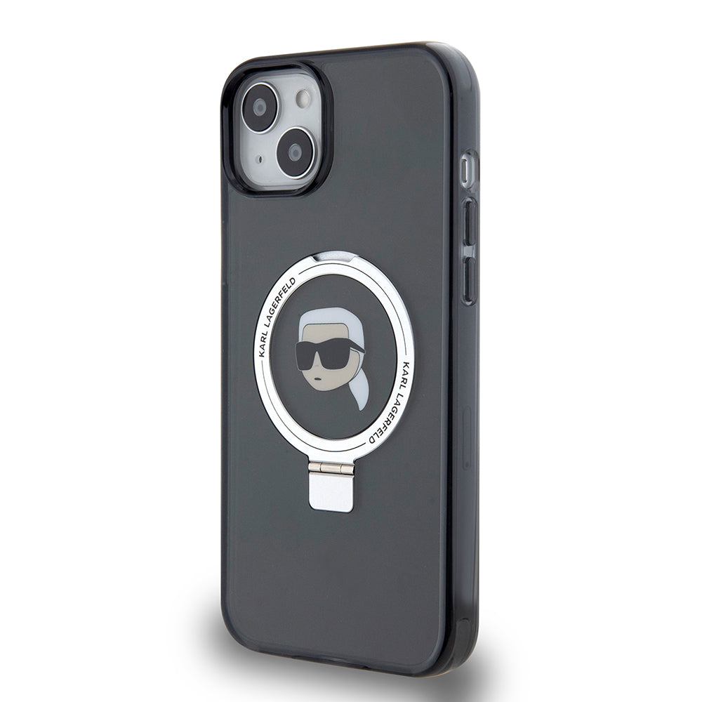 MagSafe cover til Apple iPhone 15 Plus, Karl Lagerfeld, Ring Stand Karl's Head, Sort