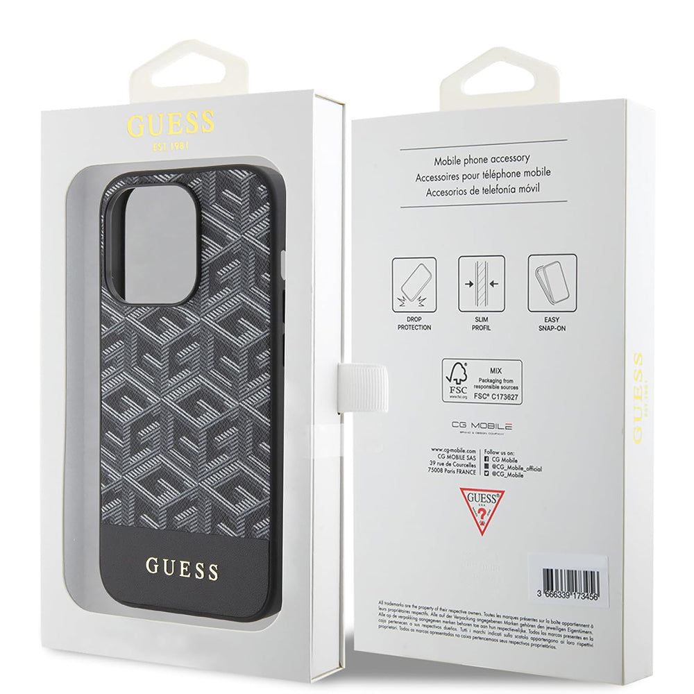 MagSafe cover til Apple iPhone 15 Pro, Guess, GCube Stripes, Sort