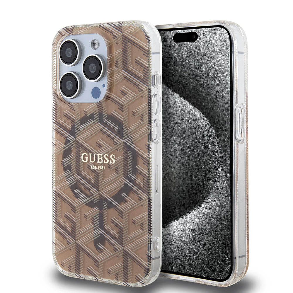 MagSafe cover til Apple iPhone 15 Pro, Guess, IML Gcube, Brun