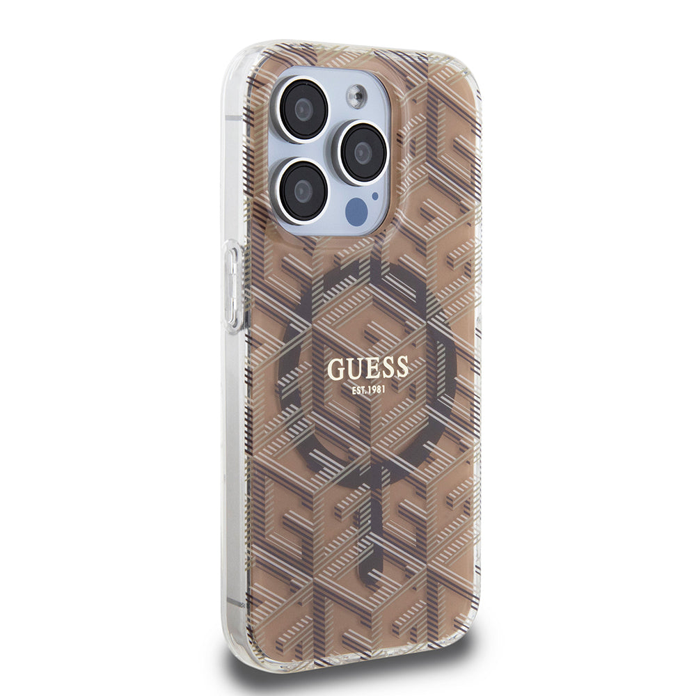 MagSafe cover til Apple iPhone 15 Pro, Guess, IML Gcube, Brun