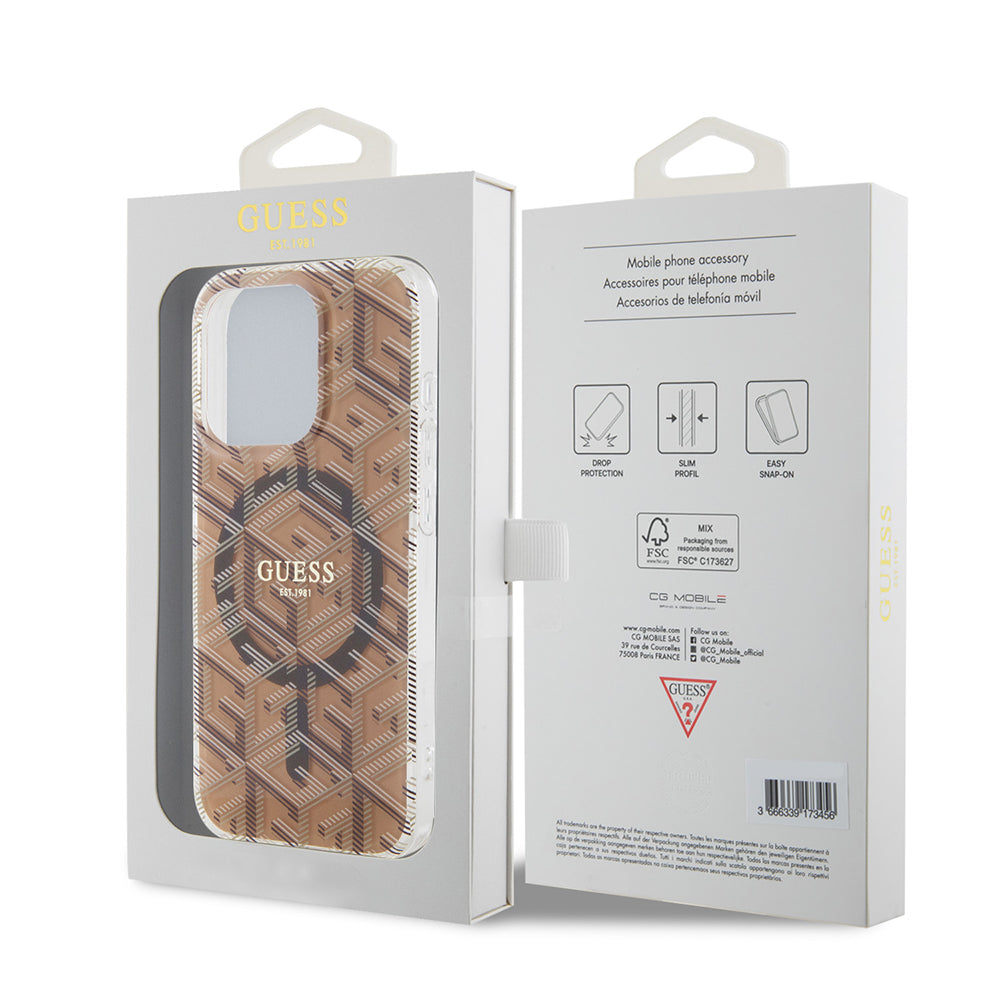 MagSafe cover til Apple iPhone 15 Pro, Guess, IML Gcube, Brun
