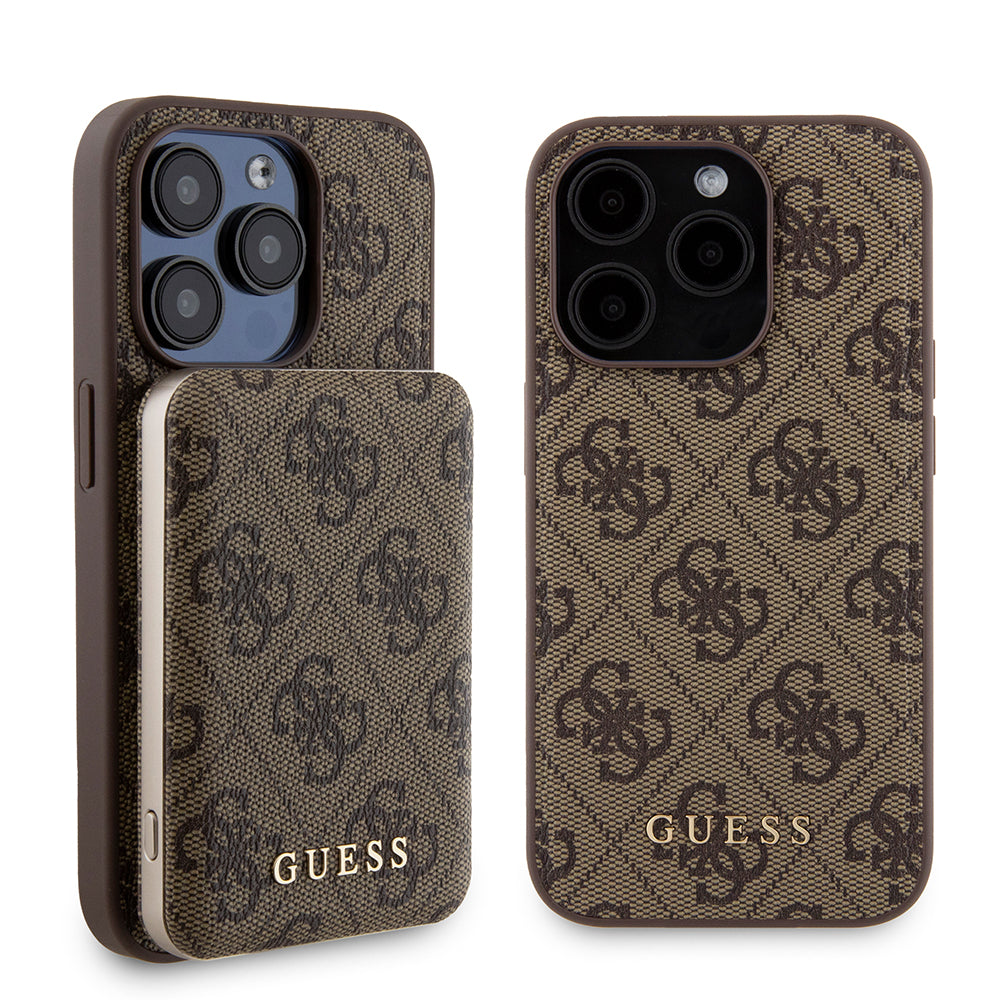 MagSafe cover til Apple iPhone 15 Pro, Guess, Powerbank 4G Metal Logo, Brun