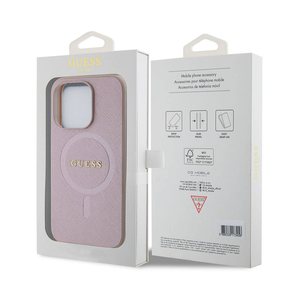 MagSafe cover til Apple iPhone 15 Pro, Guess, Saffiano, Pink