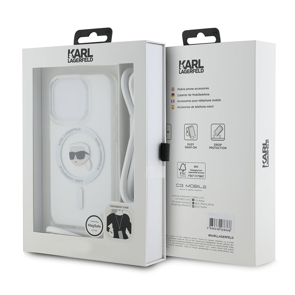 MagSafe cover til Apple iPhone 15 Pro, Karl Lagerfeld, IML Crossbody Karl's Head, Transparent
