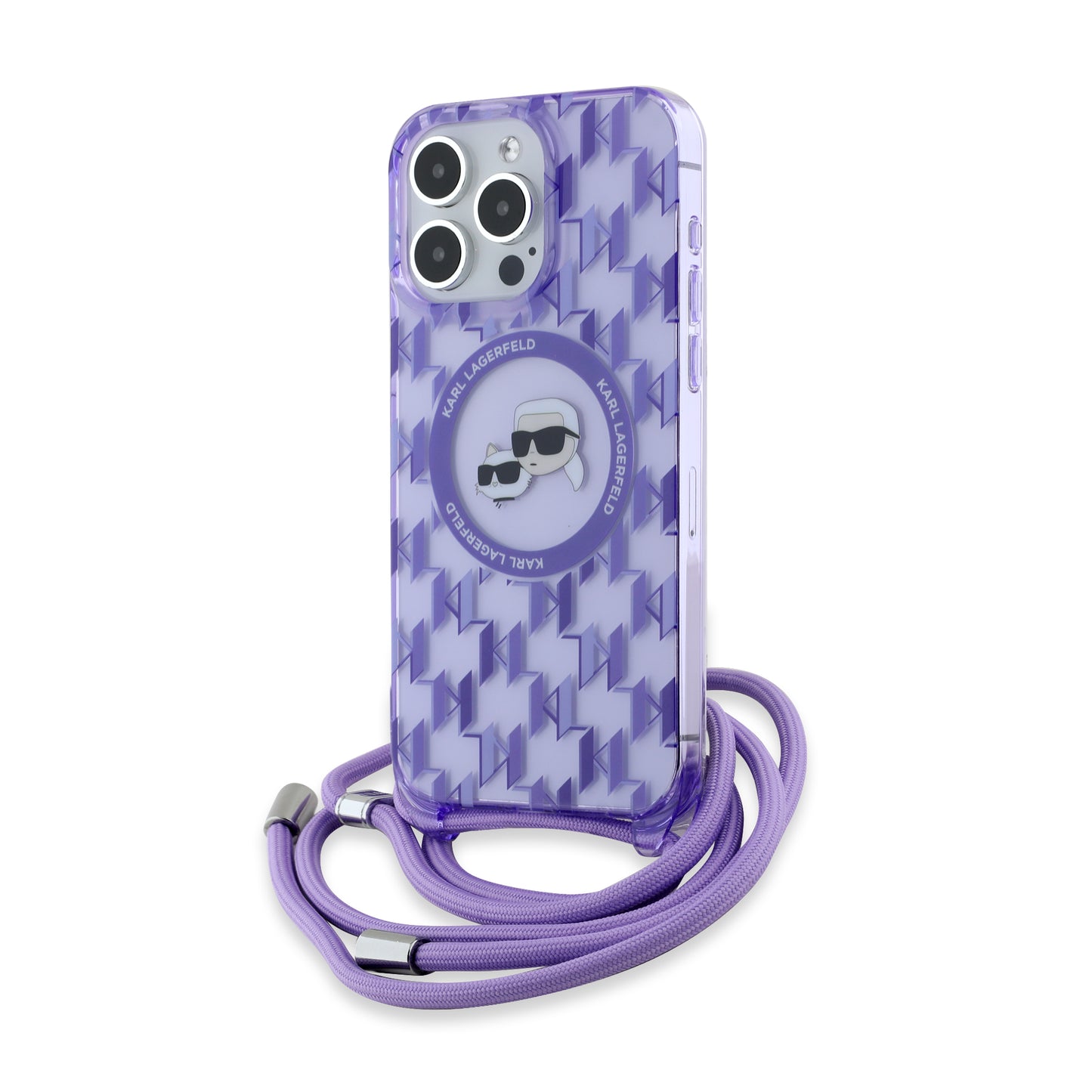 MagSafe cover til Apple iPhone 15 Pro, Karl Lagerfeld, IML Crossbody Monogram Karl & Choupette's Heads, Lilla