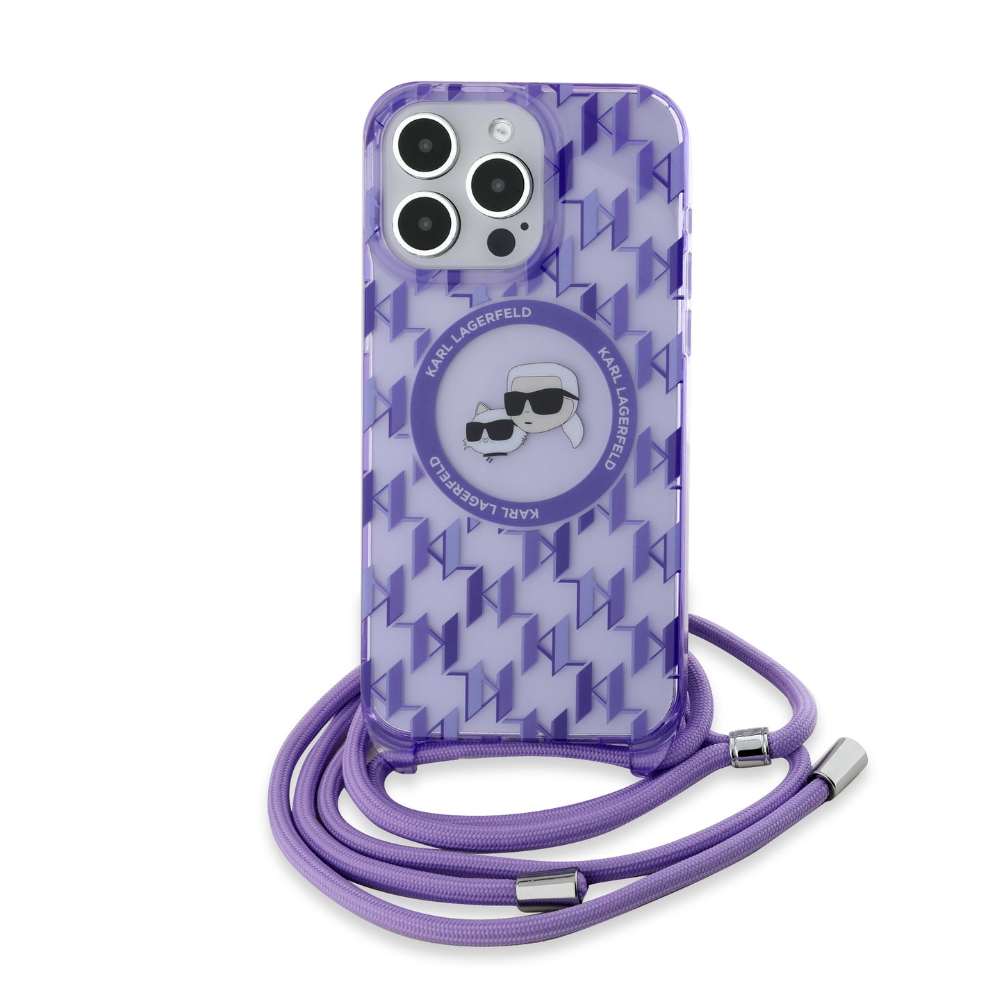 MagSafe cover til Apple iPhone 15 Pro, Karl Lagerfeld, IML Crossbody Monogram Karl & Choupette's Heads, Lilla