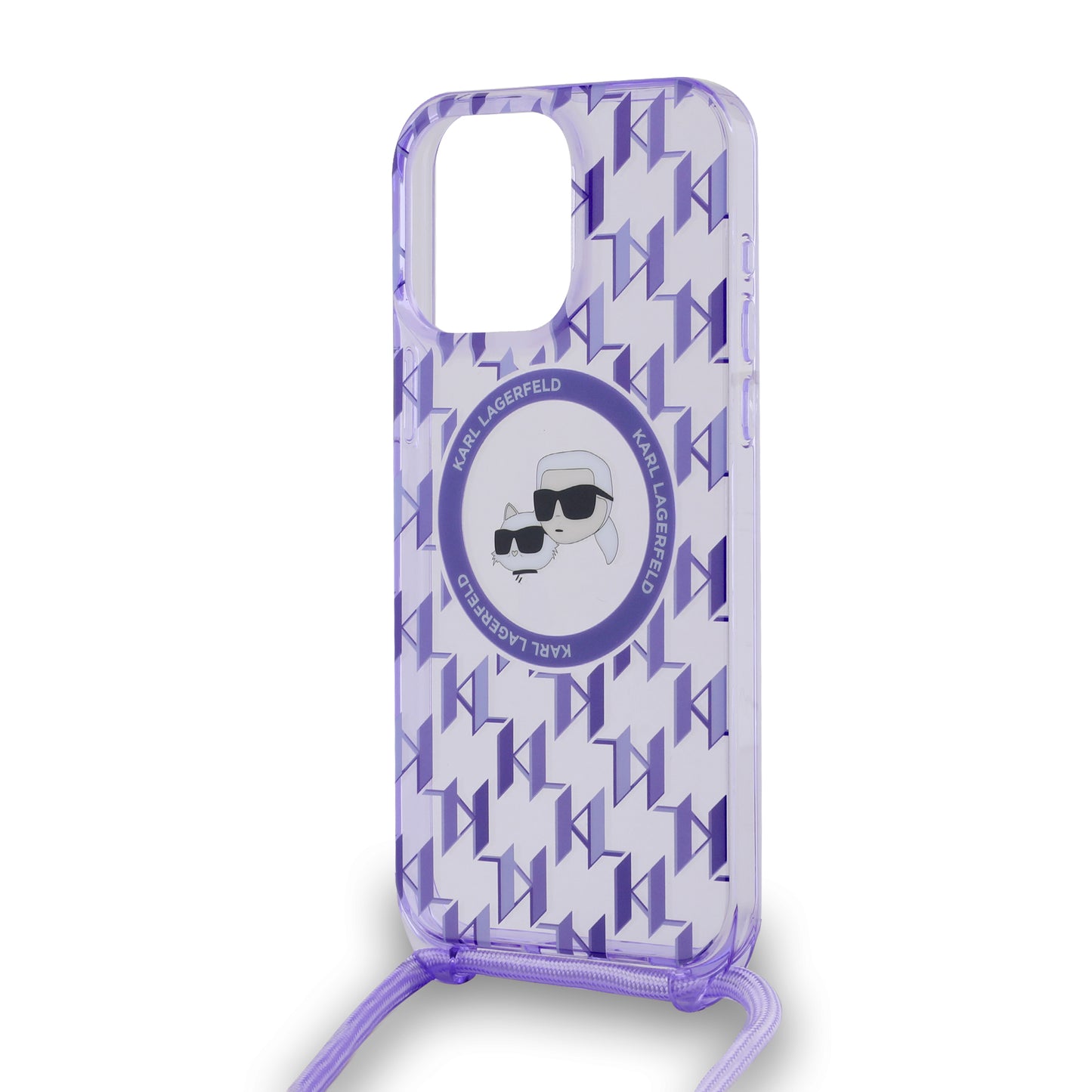 MagSafe cover til Apple iPhone 15 Pro, Karl Lagerfeld, IML Crossbody Monogram Karl & Choupette's Heads, Lilla