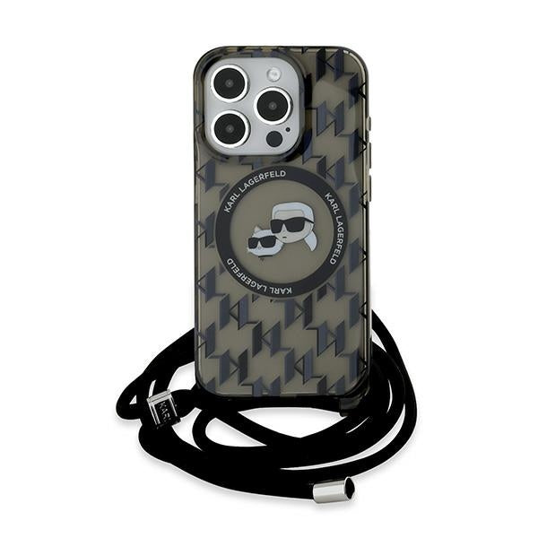 MagSafe cover til Apple iPhone 15 Pro, Karl Lagerfeld, IML Crossbody Monogram Karl & Choupette's Heads, Sort