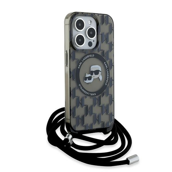 MagSafe cover til Apple iPhone 15 Pro, Karl Lagerfeld, IML Crossbody Monogram Karl & Choupette's Heads, Sort