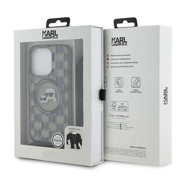 MagSafe cover til Apple iPhone 15 Pro, Karl Lagerfeld, IML Crossbody Monogram Karl & Choupette's Heads, Sort
