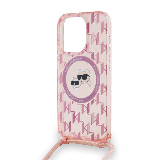 MagSafe cover til Apple iPhone 15 Pro, Karl Lagerfeld, IML Crossbody Monogram Karl & Choupette's Heads, Pink