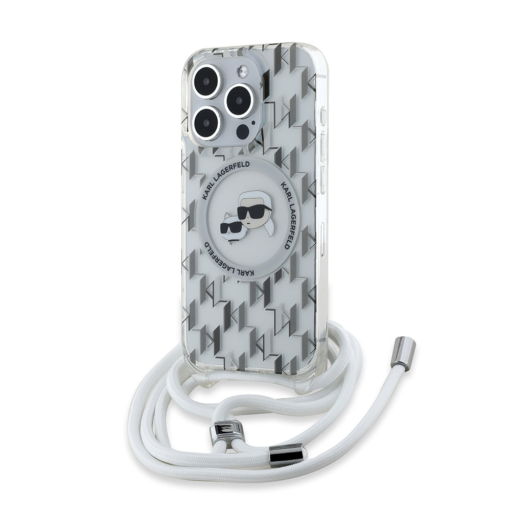 MagSafe cover til Apple iPhone 15 Pro, Karl Lagerfeld, IML Crossbody Monogram Karl & Choupette's Heads, Gennemsigtig