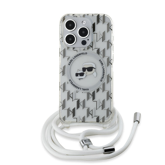 MagSafe cover til Apple iPhone 15 Pro, Karl Lagerfeld, IML Crossbody Monogram Karl & Choupette's Heads, Gennemsigtig