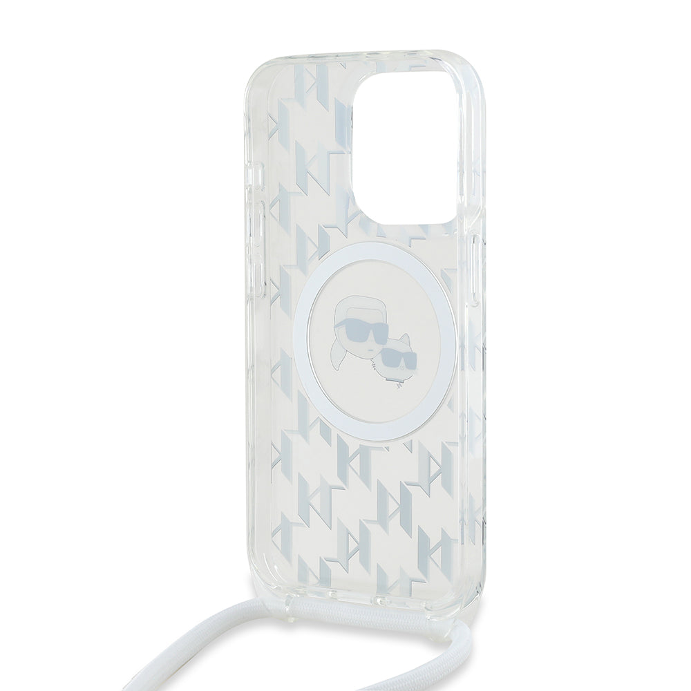 MagSafe cover til Apple iPhone 15 Pro, Karl Lagerfeld, IML Crossbody Monogram Karl & Choupette's Heads, Gennemsigtig