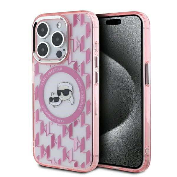 MagSafe cover til Apple iPhone 15 Pro, Karl Lagerfeld, IML Monogram Karl & Choupette's Heads, Pink