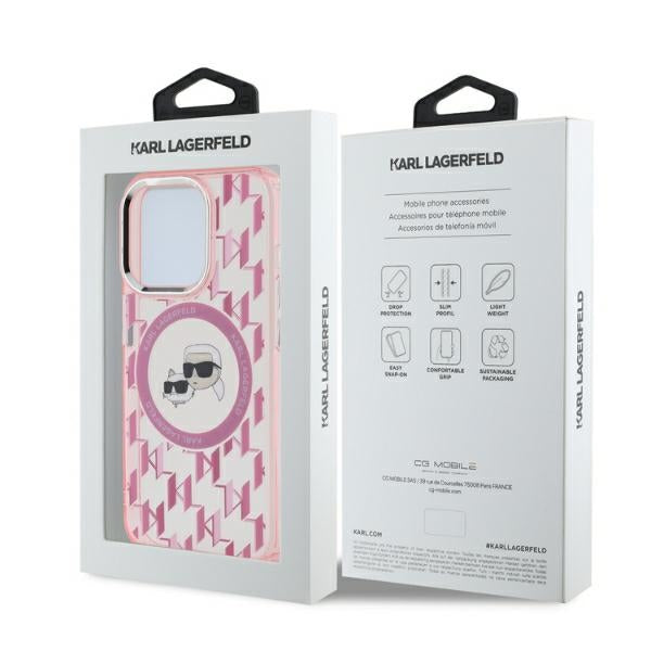 MagSafe cover til Apple iPhone 15 Pro, Karl Lagerfeld, IML Monogram Karl & Choupette's Heads, Pink