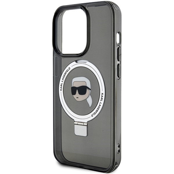 MagSafe cover til Apple iPhone 15 Pro, Karl Lagerfeld, Ring Stand Karl's Head, Sort