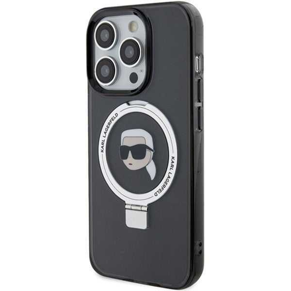 MagSafe cover til Apple iPhone 15 Pro, Karl Lagerfeld, Ring Stand Karl's Head, Sort