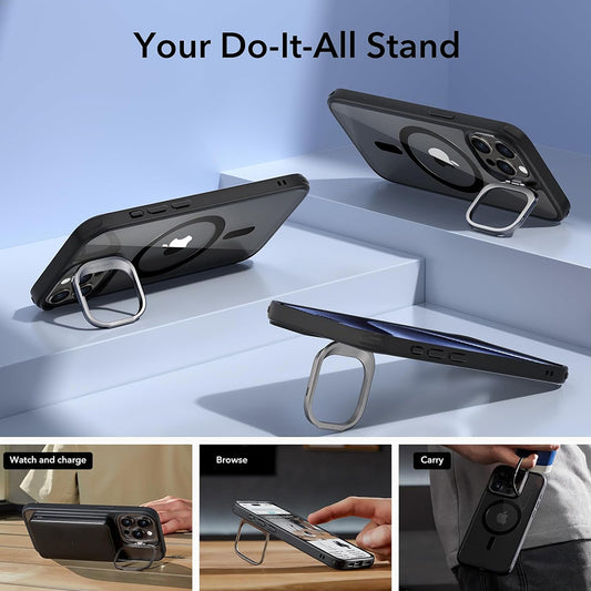 MagSafe cover til Apple iPhone 15 Pro Max, ESR, Classic Hybrid Kickstand, Sort Transparent