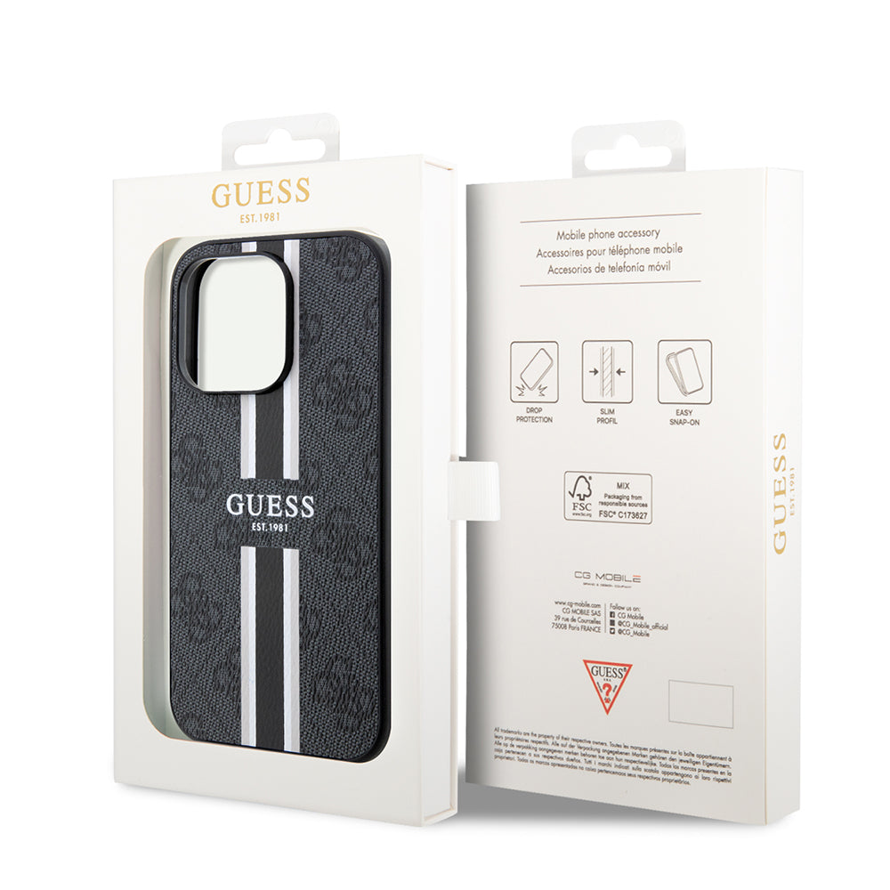 MagSafe cover til Apple iPhone 15 Pro Max, Guess, 4G Printed Stripes, Sort