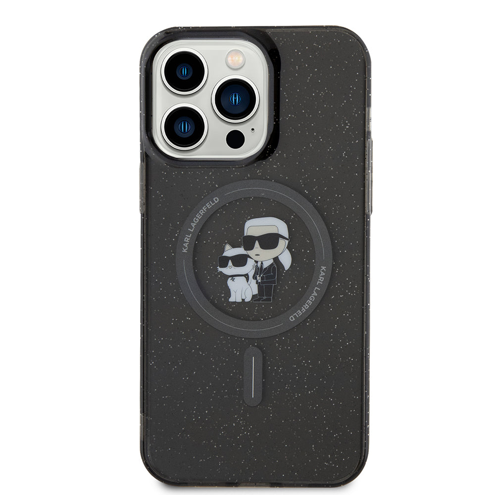 MagSafe Case for Apple iPhone 15 Pro Max, Karl Lagerfeld, Glitter Karl & Choupette, Black