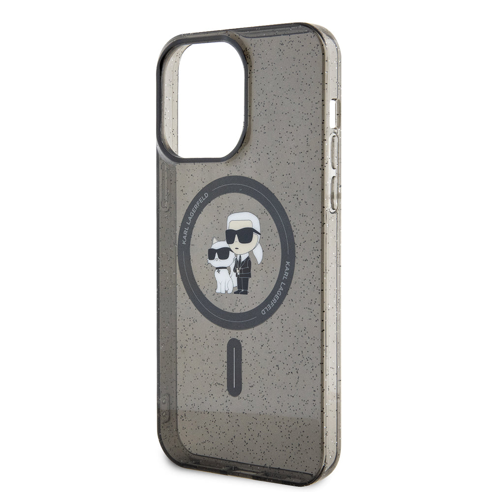 MagSafe Case for Apple iPhone 15 Pro Max, Karl Lagerfeld, Glitter Karl & Choupette, Black