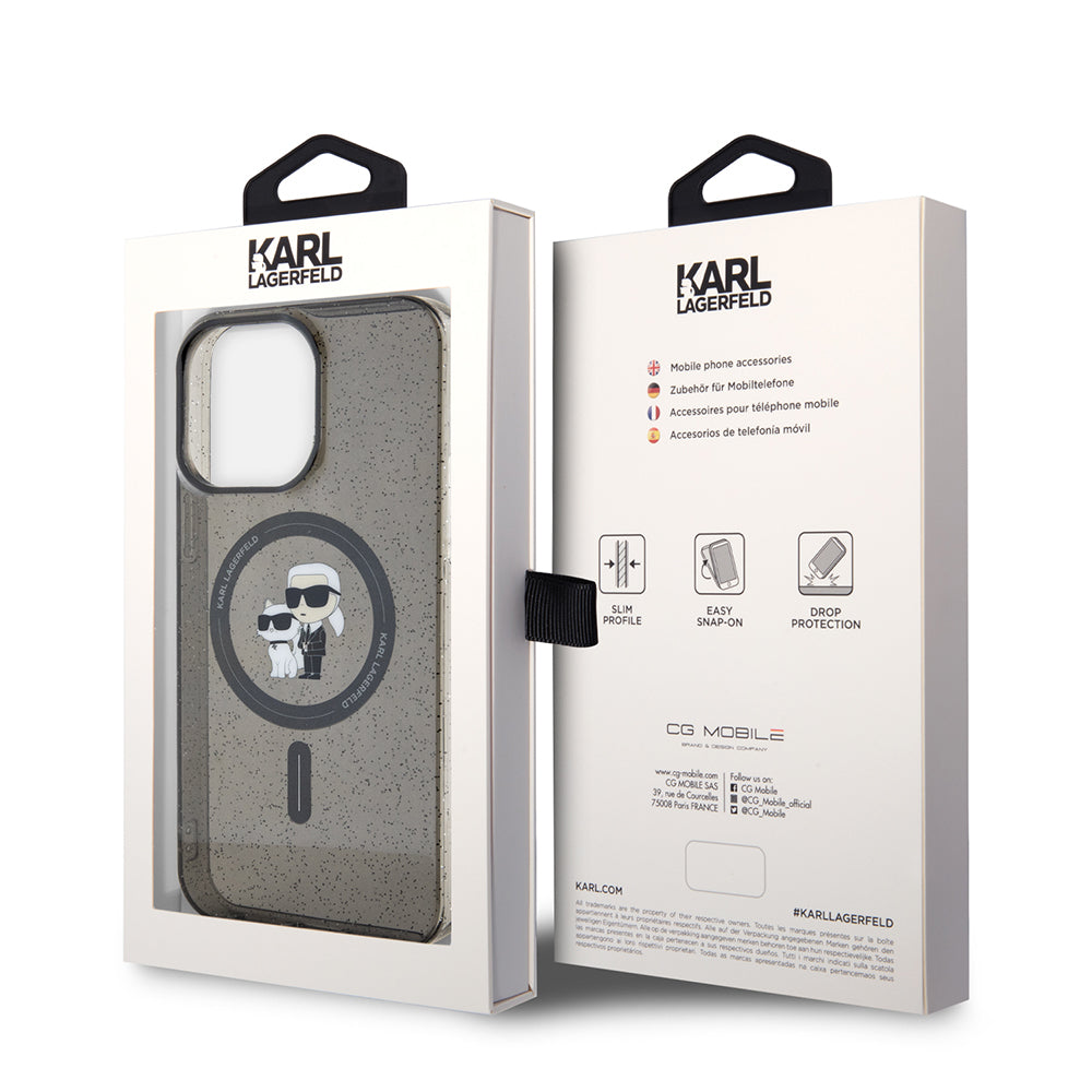 MagSafe Case for Apple iPhone 15 Pro Max, Karl Lagerfeld, Glitter Karl & Choupette, Black
