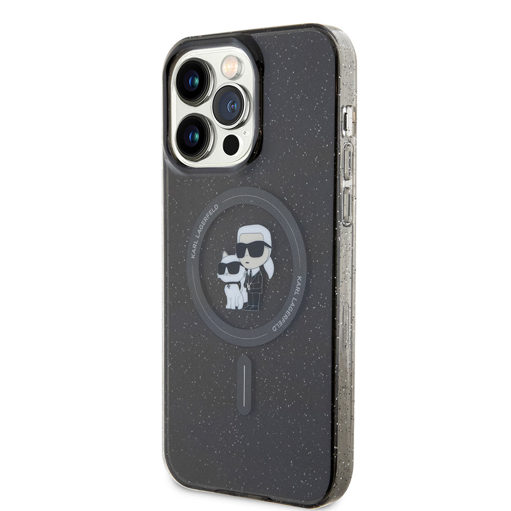 MagSafe Case for Apple iPhone 15 Pro Max, Karl Lagerfeld, Glitter Karl & Choupette, Black