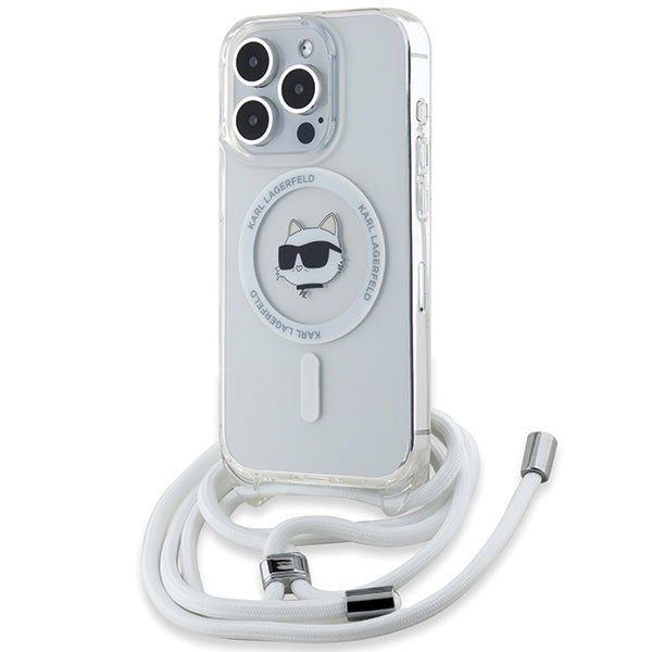 MagSafe cover til Apple iPhone 15 Pro Max, Karl Lagerfeld, IML Crossbody Choupette's Head with Strap, Transparent