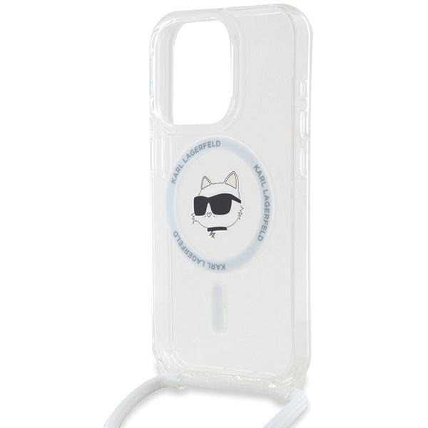 MagSafe cover til Apple iPhone 15 Pro Max, Karl Lagerfeld, IML Crossbody Choupette's Head with Strap, Transparent