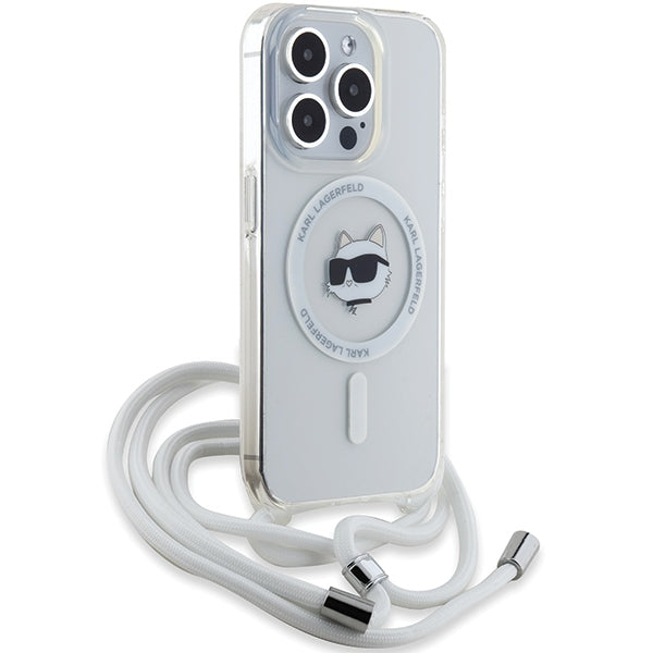 MagSafe cover til Apple iPhone 15 Pro Max, Karl Lagerfeld, IML Crossbody Choupette's Head with Strap, Transparent