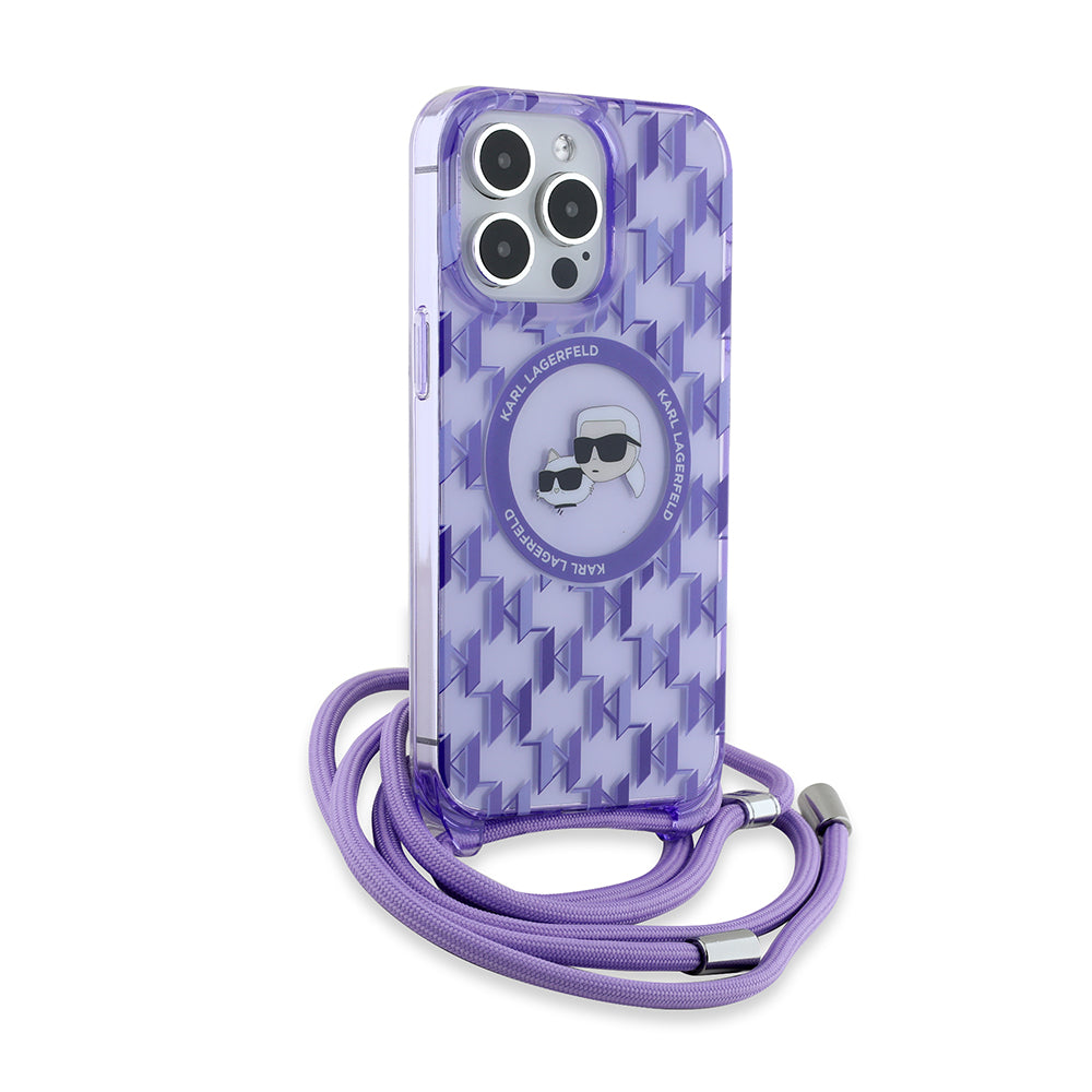 MagSafe cover til Apple iPhone 15 Pro Max, Karl Lagerfeld, IML Crossbody Monogram Karl & Choupette's Heads, Lilla