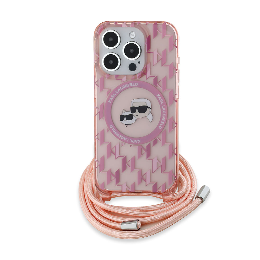 MagSafe cover til Apple iPhone 15 Pro Max, Karl Lagerfeld, IML Crossbody Monogram Karl & Choupette's Heads, Pink