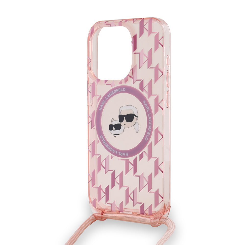 MagSafe cover til Apple iPhone 15 Pro Max, Karl Lagerfeld, IML Crossbody Monogram Karl & Choupette's Heads, Pink