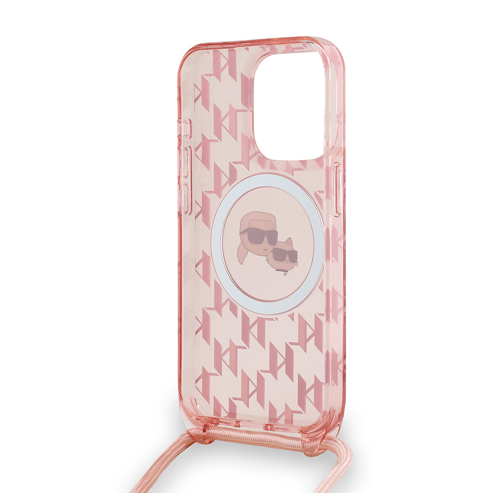 MagSafe cover til Apple iPhone 15 Pro Max, Karl Lagerfeld, IML Crossbody Monogram Karl & Choupette's Heads, Pink