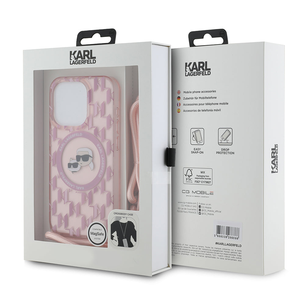 MagSafe cover til Apple iPhone 15 Pro Max, Karl Lagerfeld, IML Crossbody Monogram Karl & Choupette's Heads, Pink