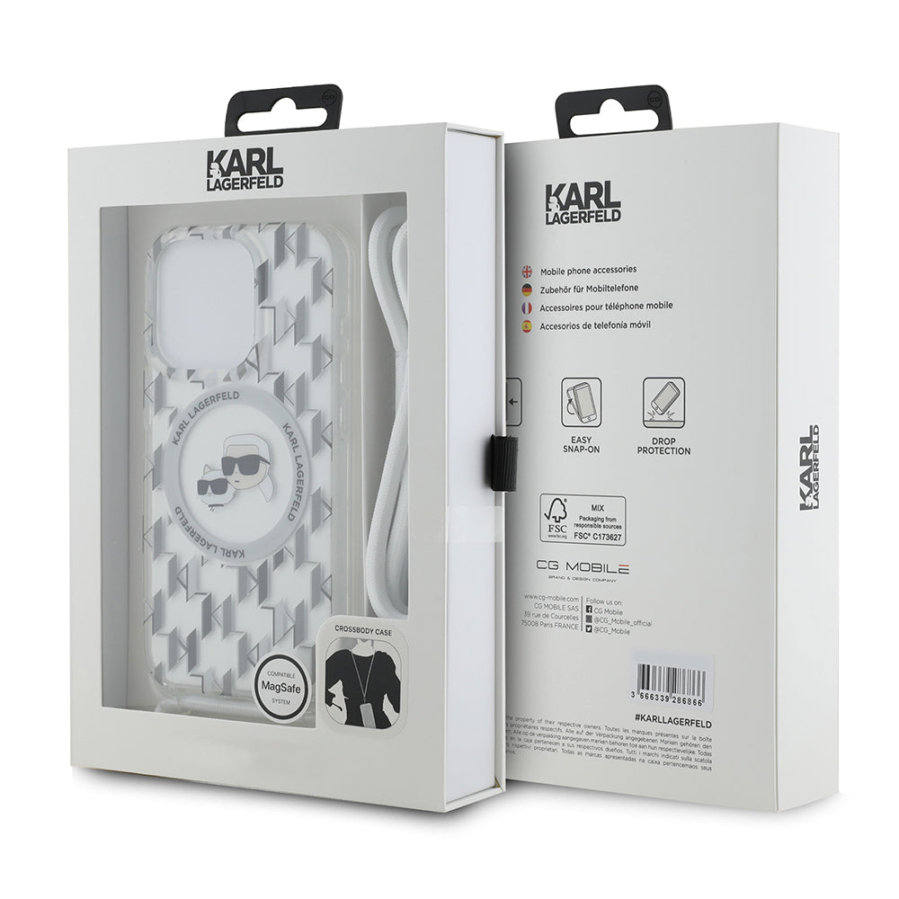 MagSafe cover til Apple iPhone 15 Pro Max, Karl Lagerfeld, IML Crossbody Monogram Karl & Choupette's Heads, Transparent