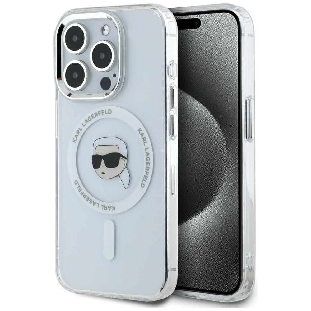MagSafe cover til Apple iPhone 15 Pro Max, Karl Lagerfeld, IML Metal Karl's Head, Hvid